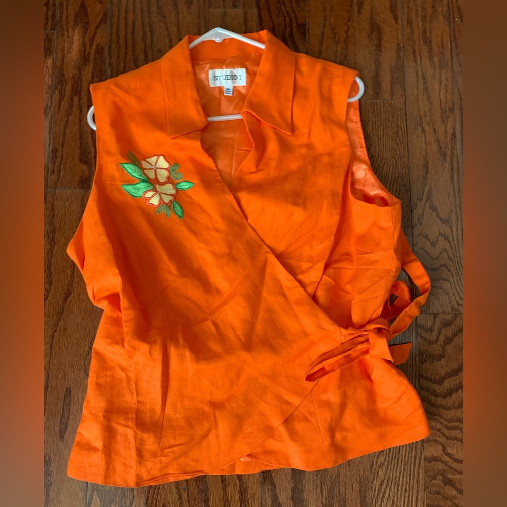Studio I Orange Linen Blouse Size 16W
